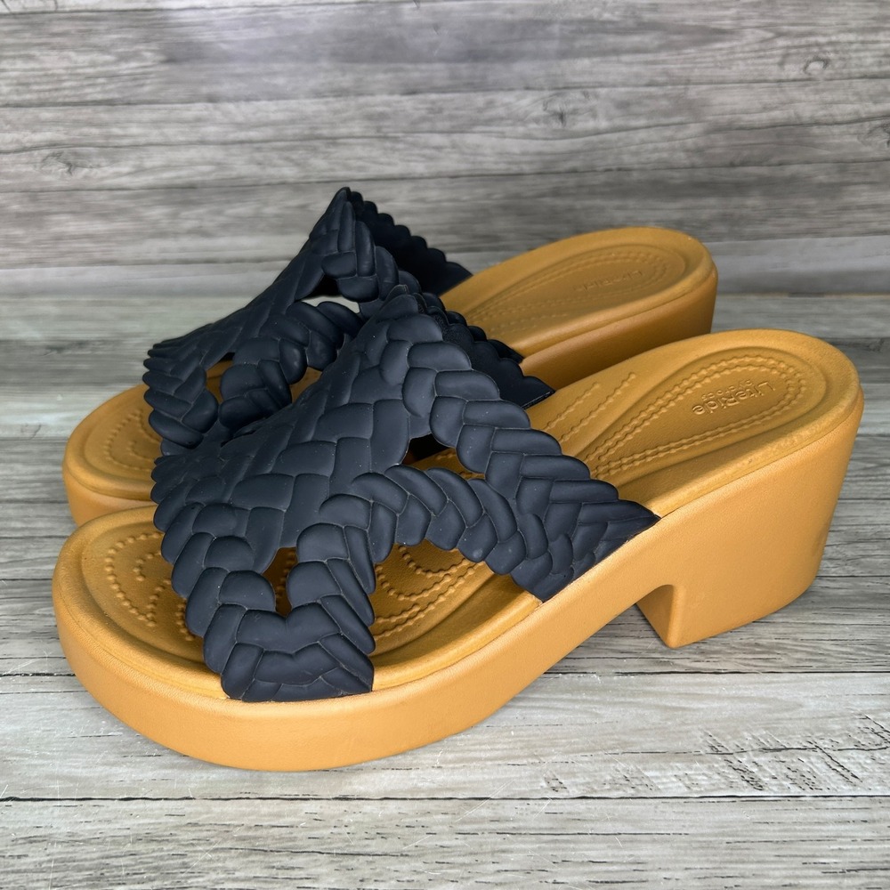 Crocs LiteRide Brooklyn Woven Block Heel Platform Slide Sandals 9